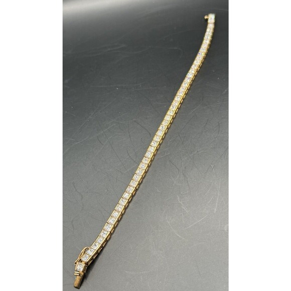 Tennis Bracelet Gold Tone 925 Box Chain Cubic Zirconia Signed R 7 1/2" - Picture 5 of 8